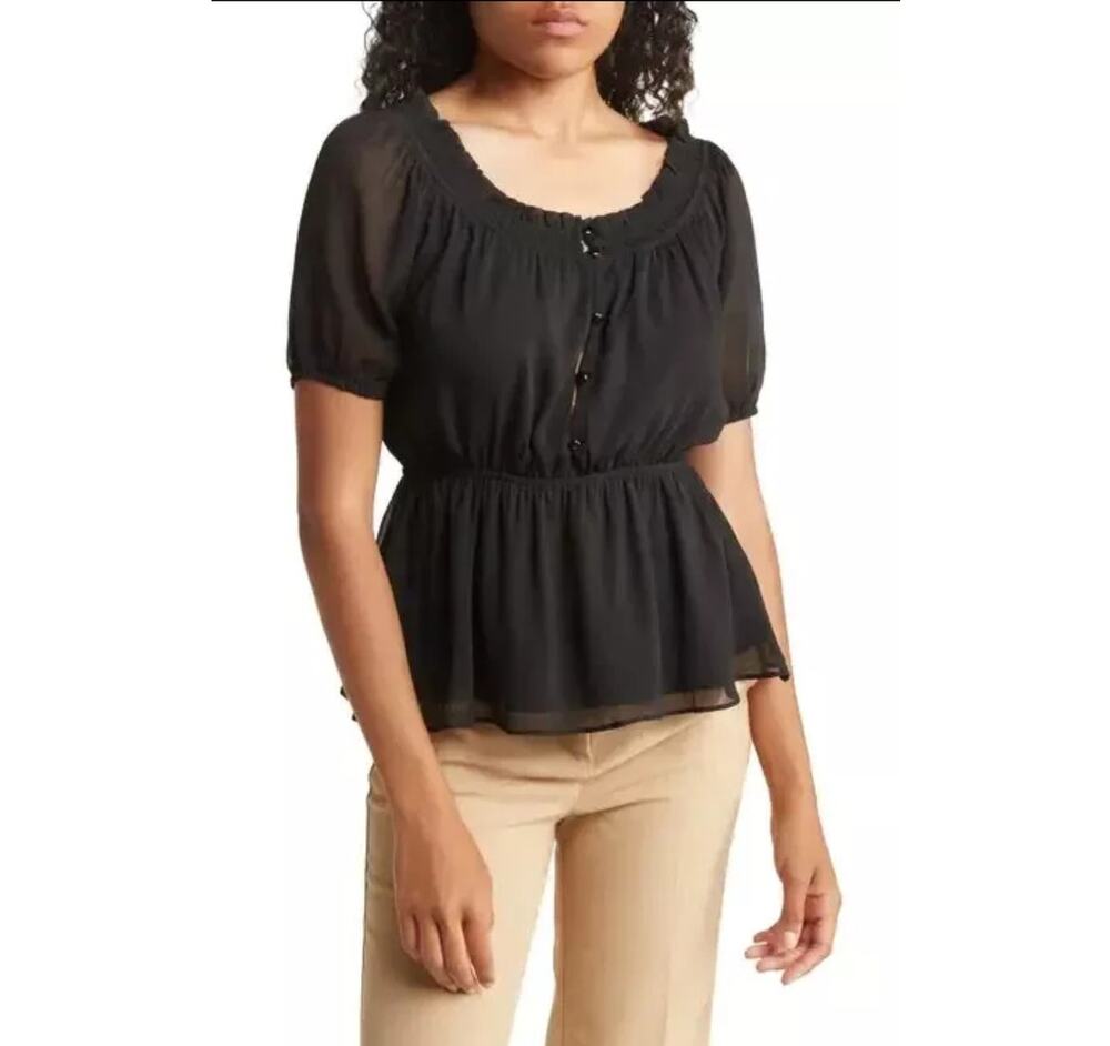 Everleigh Women's Black Top SZ Large Sheer Work Wear